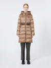 The Cube Midi Down Jacket in Water-Repellent Technical Fabric Brown